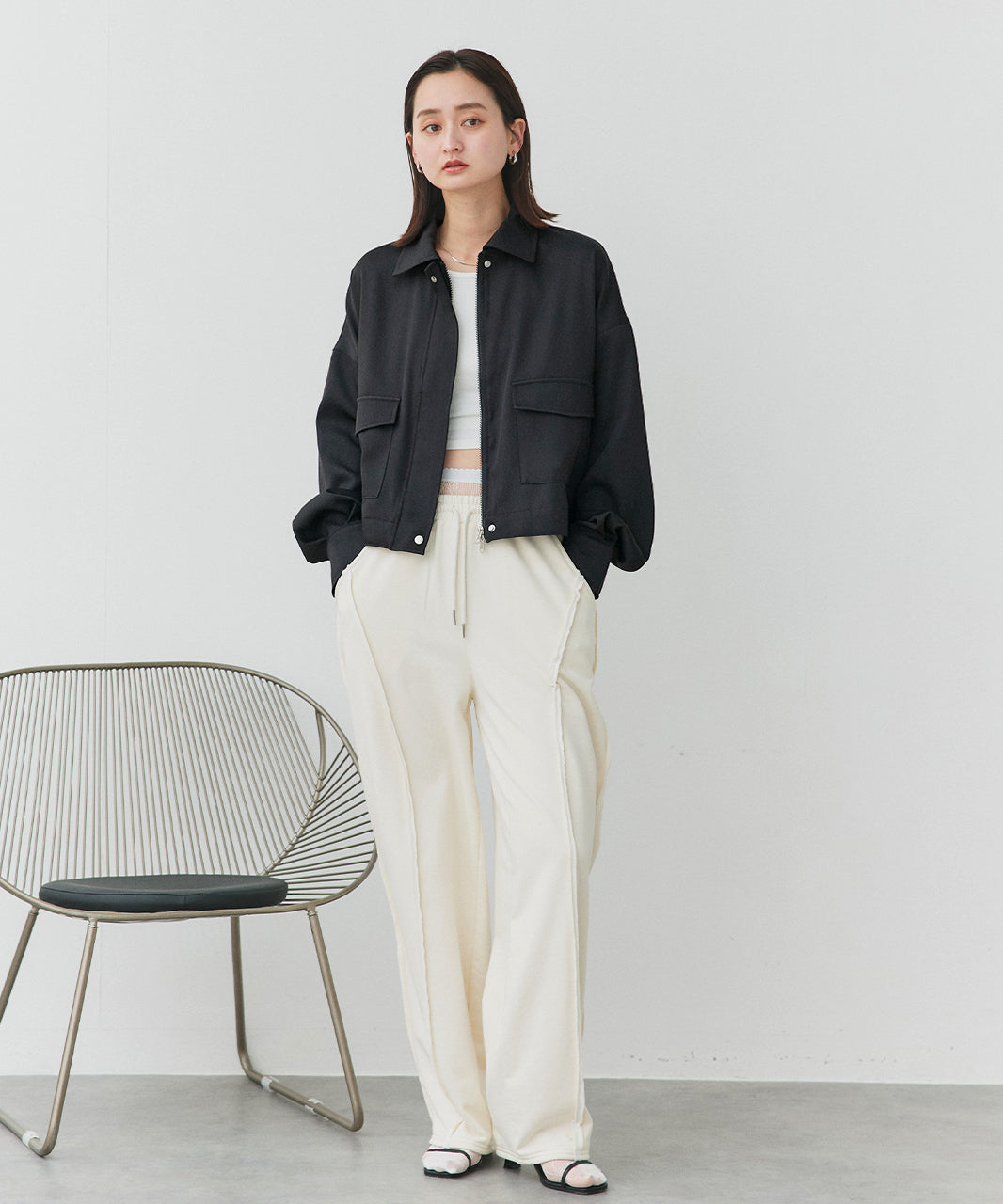 アドティエ ad thie 【2025SS新作】ルーズクロップドブルゾン （オフホワイト） オフホワイト
