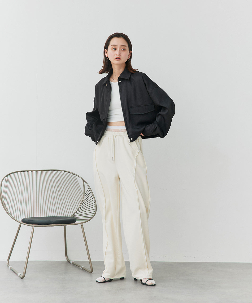 アドティエ ad thie 【2025SS新作】ルーズクロップドブルゾン （オフホワイト） オフホワイト