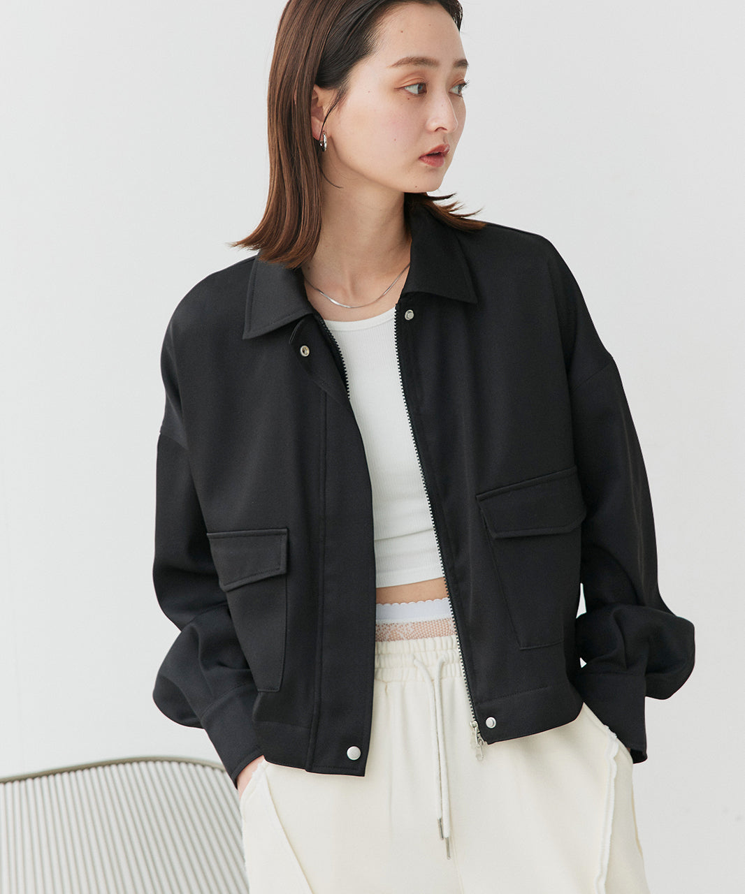 アドティエ ad thie 【2025SS新作】ルーズクロップドブルゾン （オフホワイト） オフホワイト