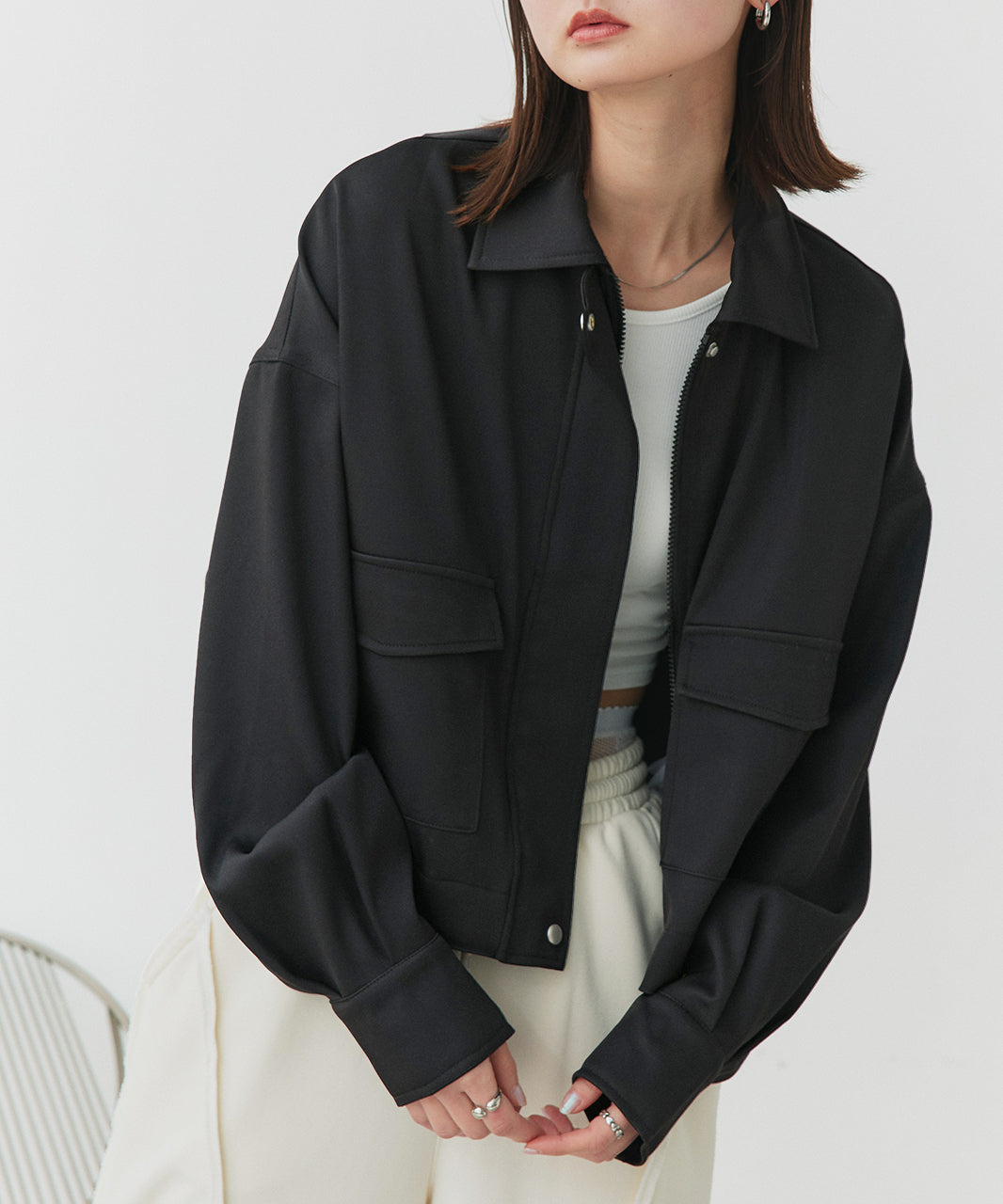 アドティエ ad thie 【2025SS新作】ルーズクロップドブルゾン （オフホワイト） オフホワイト