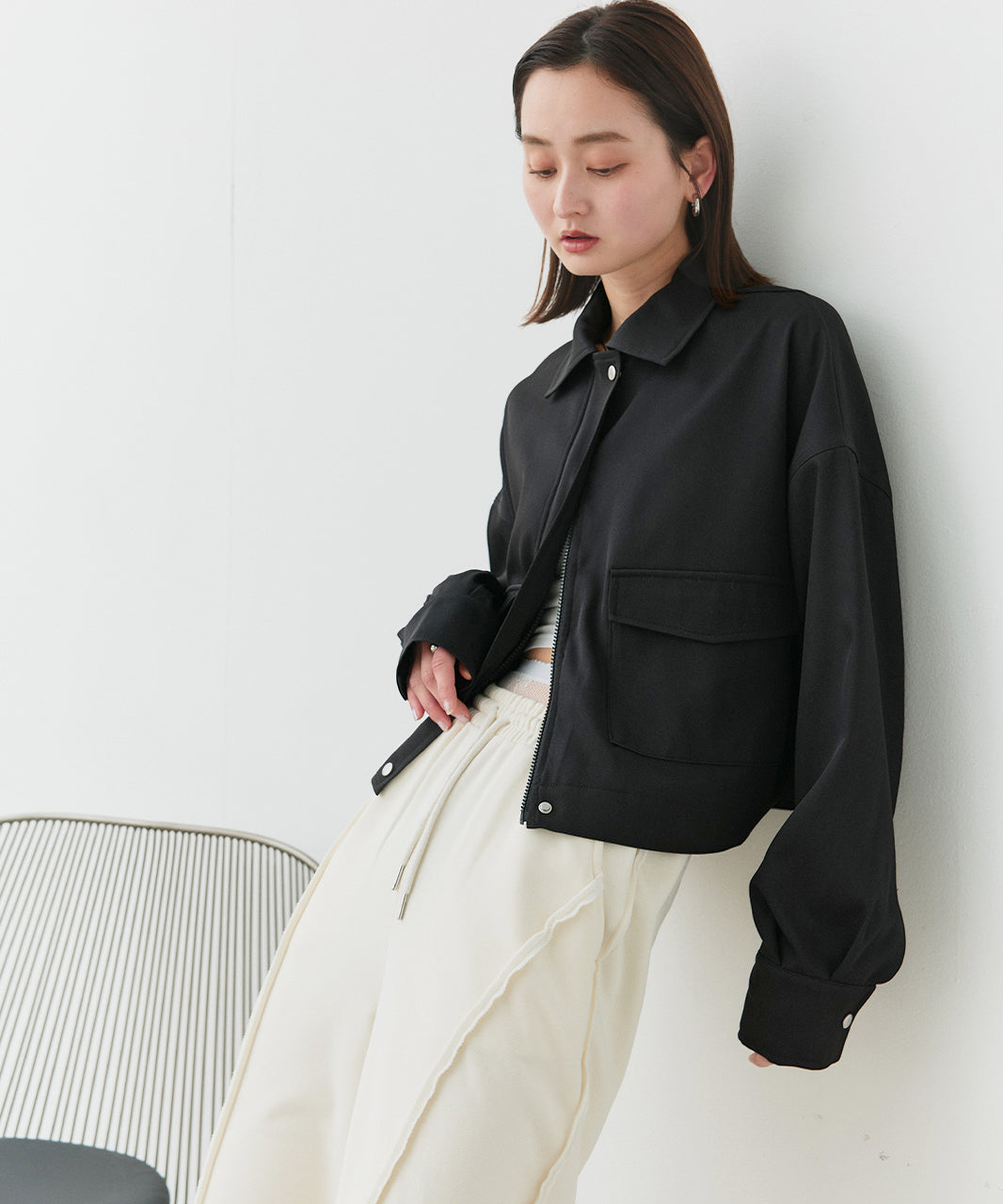 アドティエ ad thie 【2025SS新作】ルーズクロップドブルゾン （オフホワイト） オフホワイト