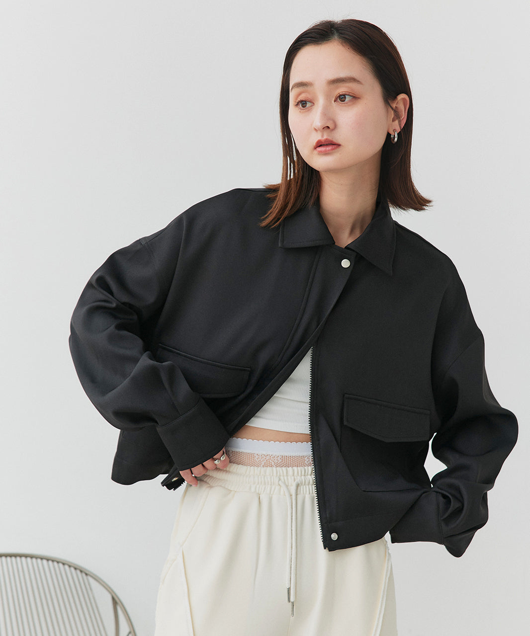 アドティエ ad thie 【2025SS新作】ルーズクロップドブルゾン （オフホワイト） オフホワイト