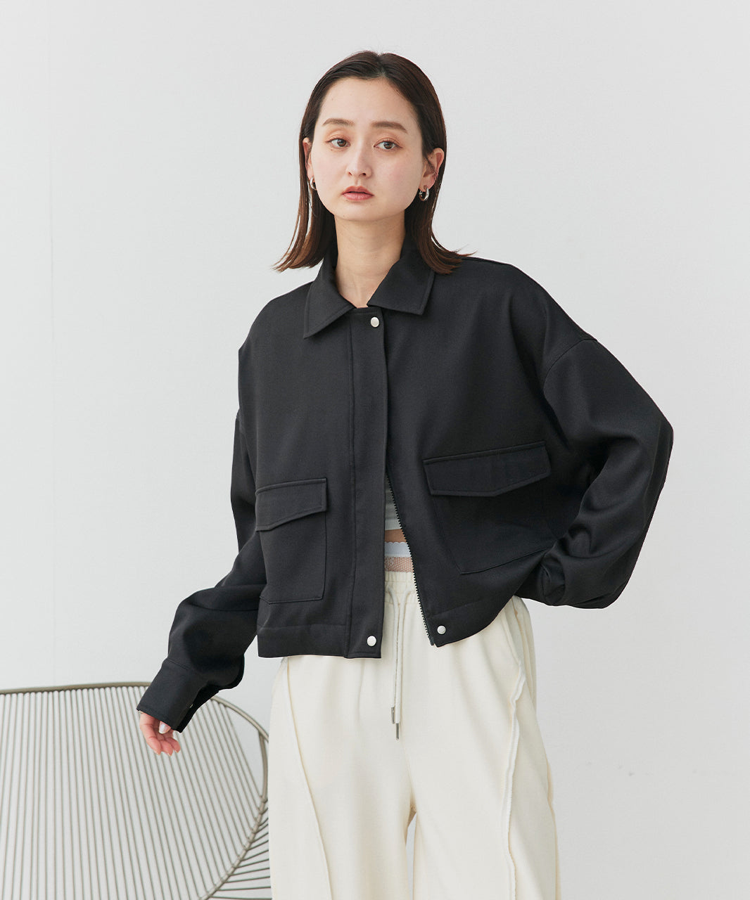 アドティエ ad thie 【2025SS新作】ルーズクロップドブルゾン （オフホワイト） オフホワイト