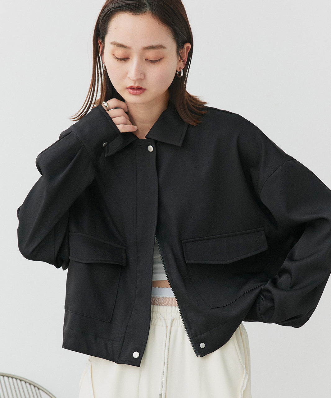アドティエ ad thie 【2025SS新作】ルーズクロップドブルゾン （ブラック） ブラック