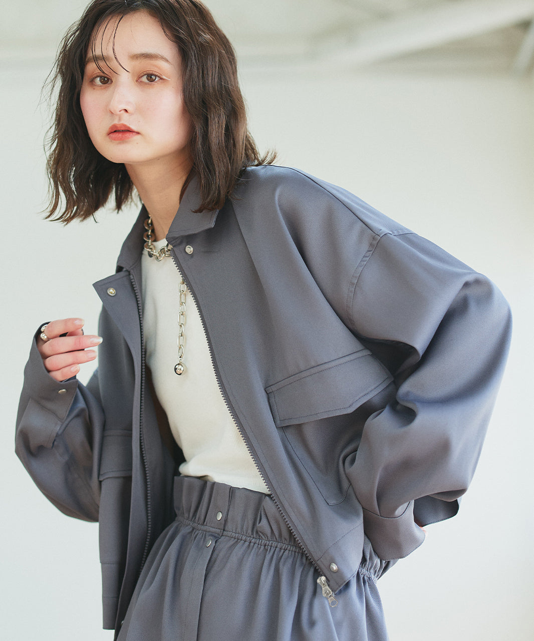 アドティエ ad thie 【2025SS新作】ルーズクロップドブルゾン （チャコール） チャコール