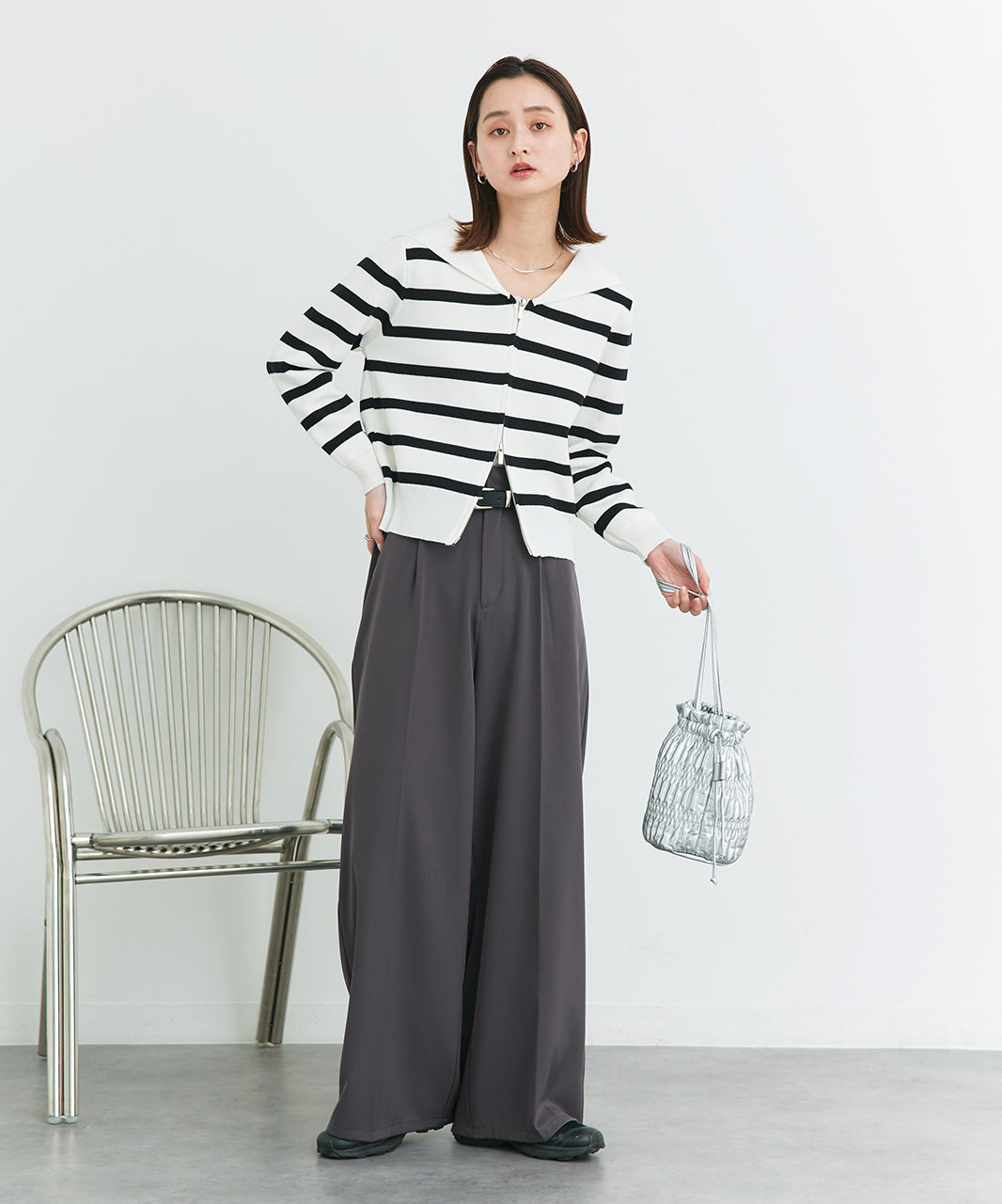 アドティエ ad thie 【2025SS新作】セーラーカラーダブルジップニットカーディガン （OTH3） OTH3