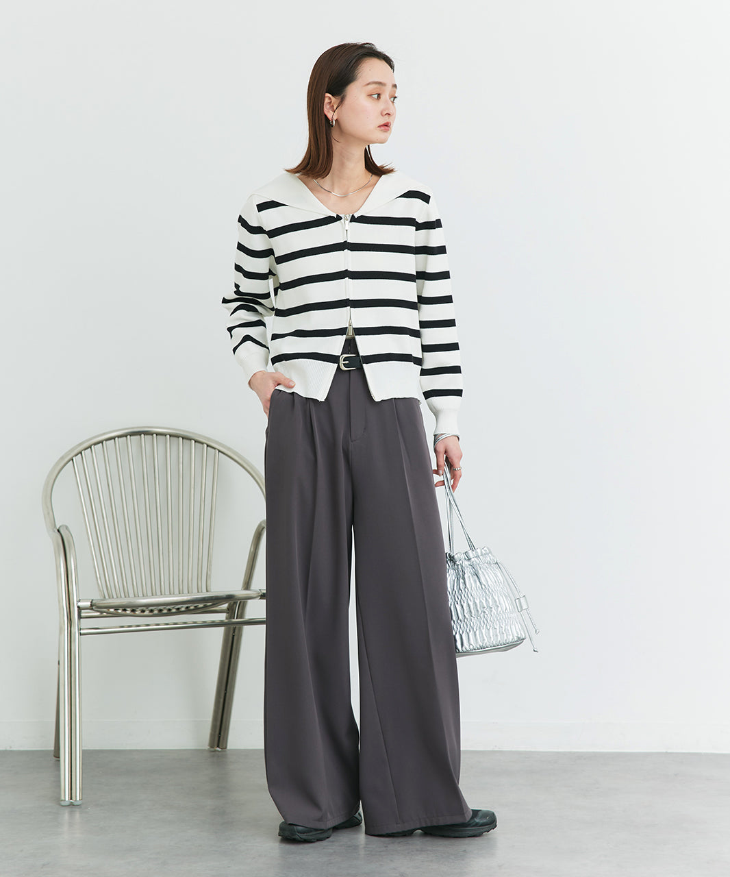 アドティエ ad thie 【2025SS新作】セーラーカラーダブルジップニットカーディガン （OTH3） OTH3