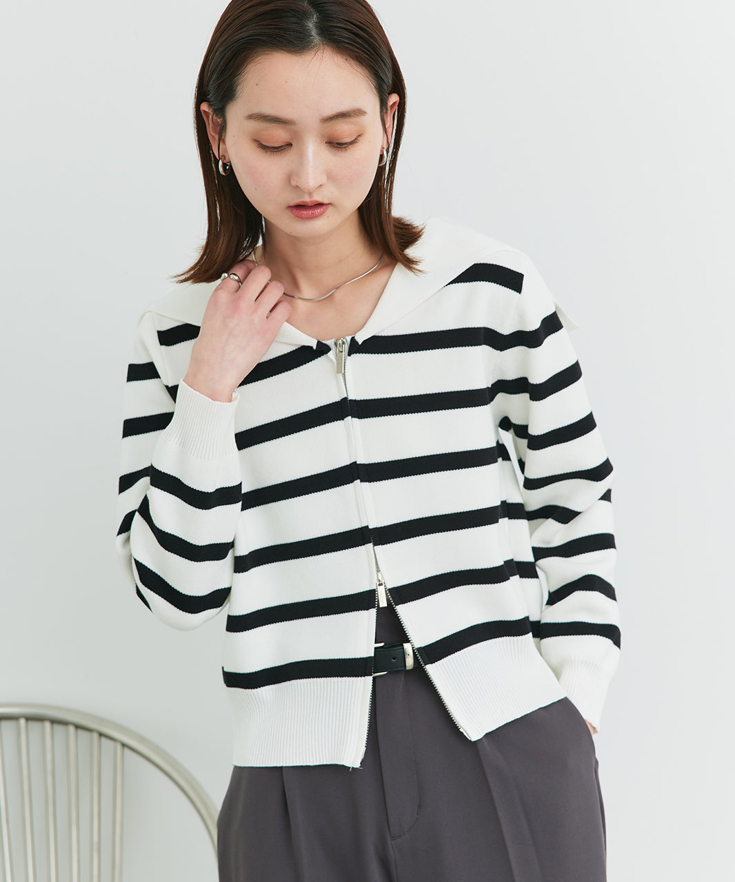 アドティエ ad thie 【2025SS新作】セーラーカラーダブルジップニットカーディガン （OTH3） OTH3