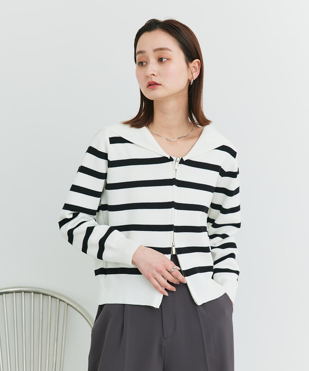 アドティエ ad thie 【2025SS新作】セーラーカラーダブルジップニットカーディガン （OTH3） OTH3