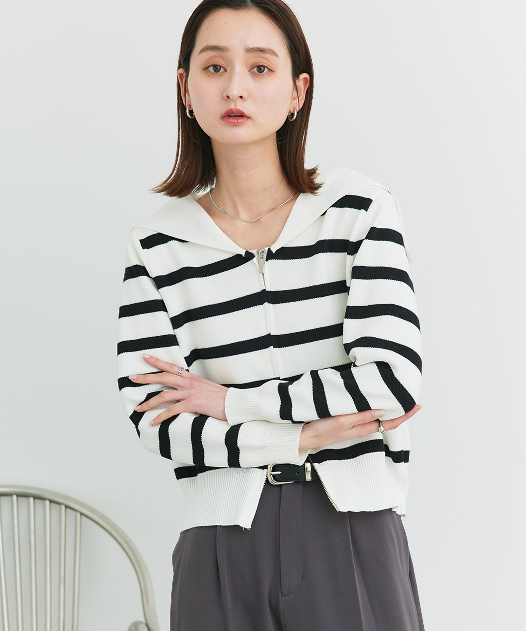 アドティエ ad thie 【2025SS新作】セーラーカラーダブルジップニットカーディガン （OTH3） OTH3