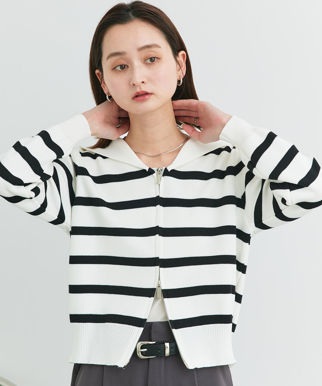 アドティエ ad thie 【2025SS新作】セーラーカラーダブルジップニットカーディガン （OTH3） OTH3