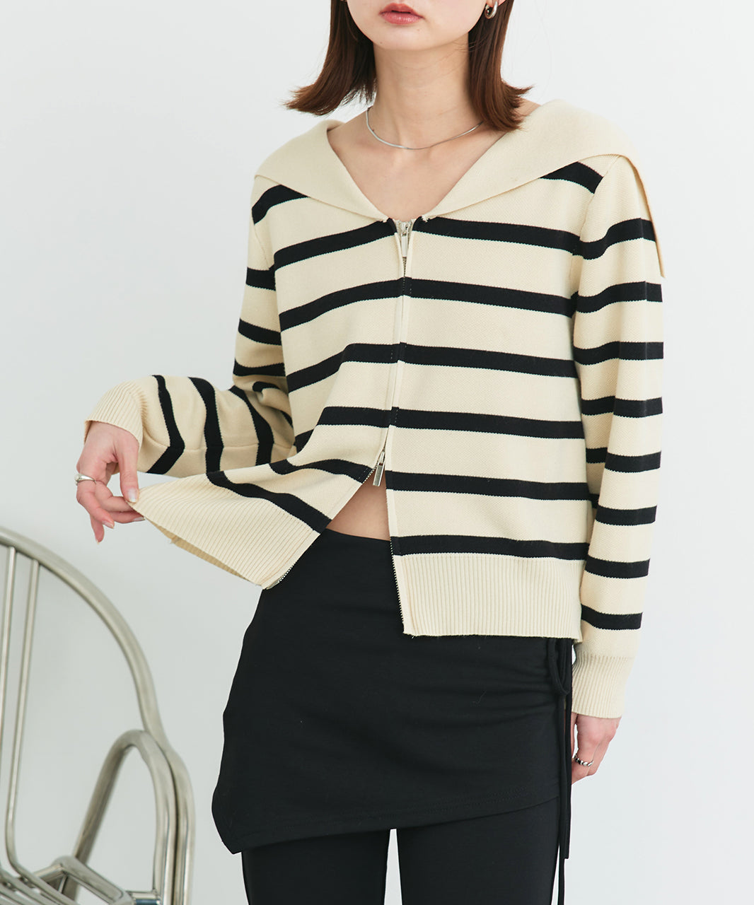 アドティエ ad thie 【2025SS新作】セーラーカラーダブルジップニットカーディガン （OTH3） OTH3