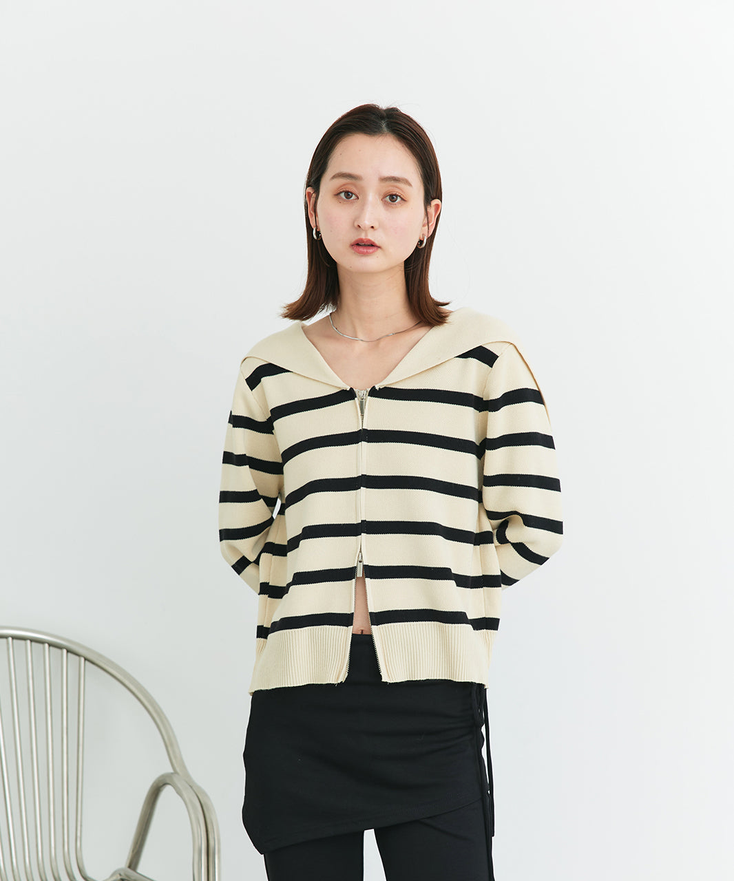 アドティエ ad thie 【2025SS新作】セーラーカラーダブルジップニットカーディガン （OTH3） OTH3