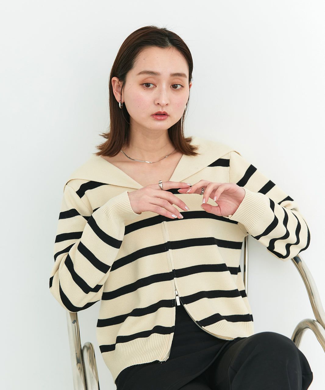 アドティエ ad thie 【2025SS新作】セーラーカラーダブルジップニットカーディガン （OTH3） OTH3