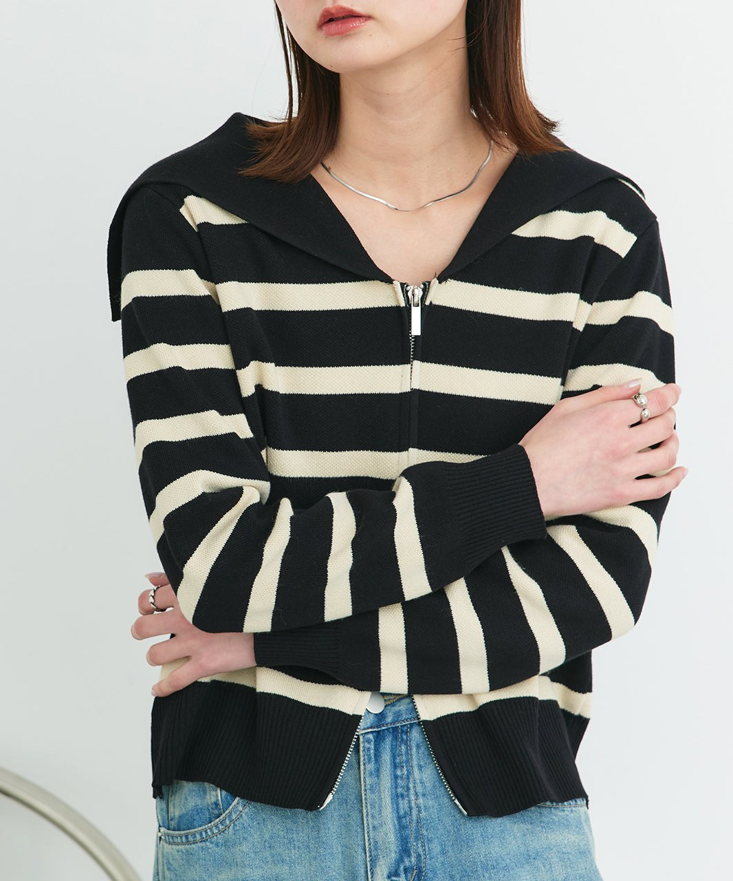 アドティエ ad thie 【2025SS新作】セーラーカラーダブルジップニットカーディガン （OTH3） OTH3