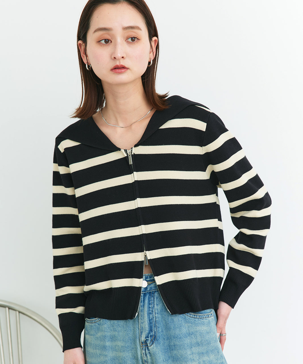 アドティエ ad thie 【2025SS新作】セーラーカラーダブルジップニットカーディガン （OTH3） OTH3