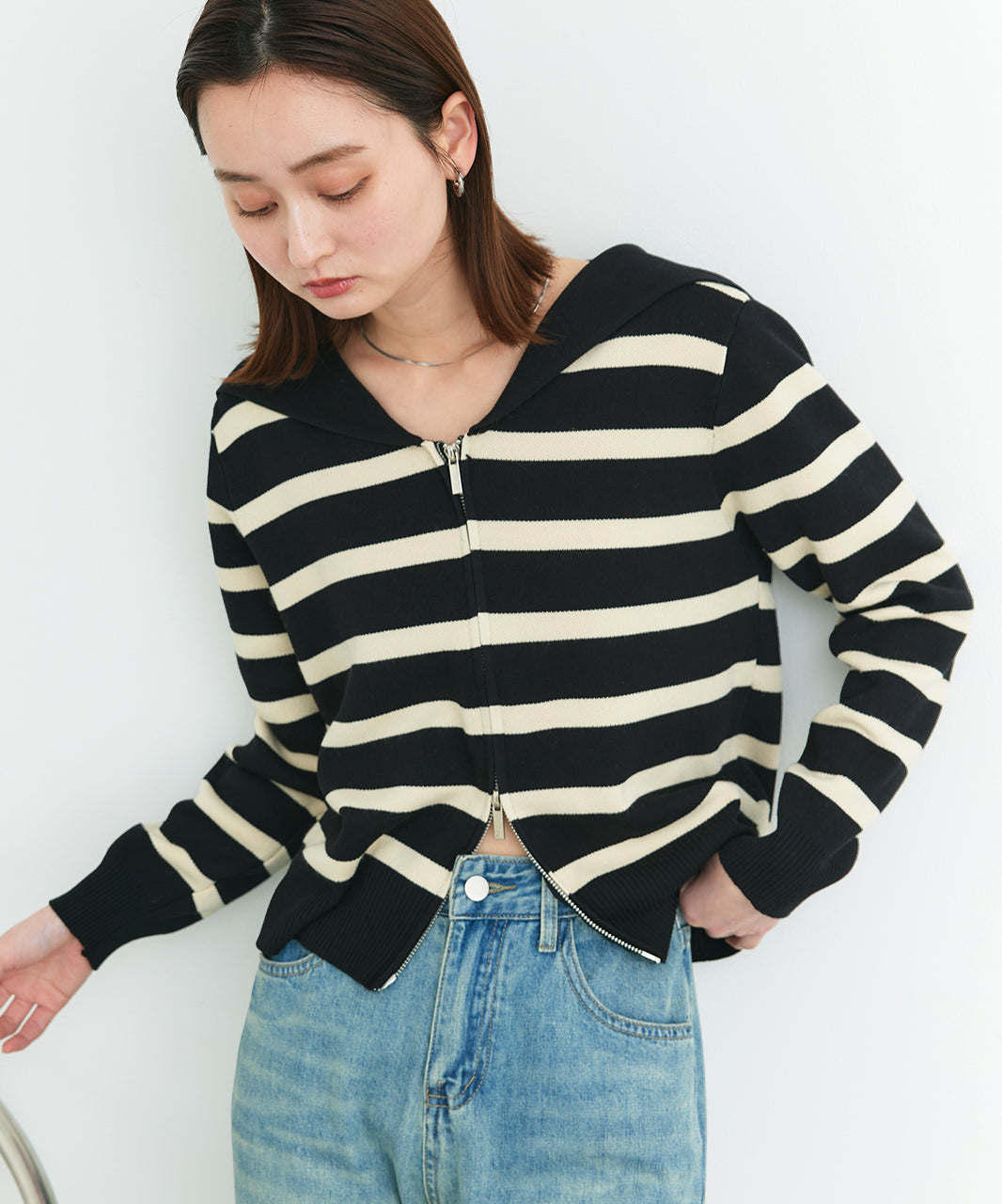 アドティエ ad thie 【2025SS新作】セーラーカラーダブルジップニットカーディガン （OTH3） OTH3