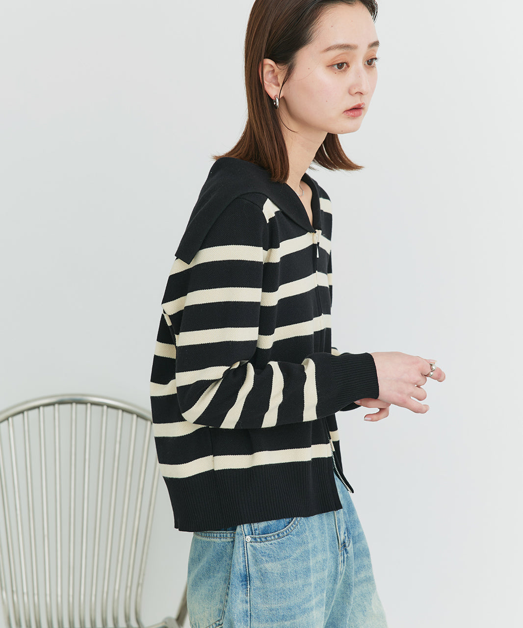 アドティエ ad thie 【2025SS新作】セーラーカラーダブルジップニットカーディガン （OTH3） OTH3