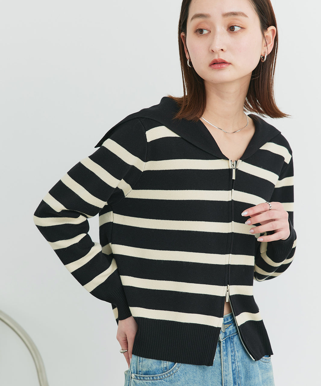 アドティエ ad thie 【2025SS新作】セーラーカラーダブルジップニットカーディガン （OTH3） OTH3