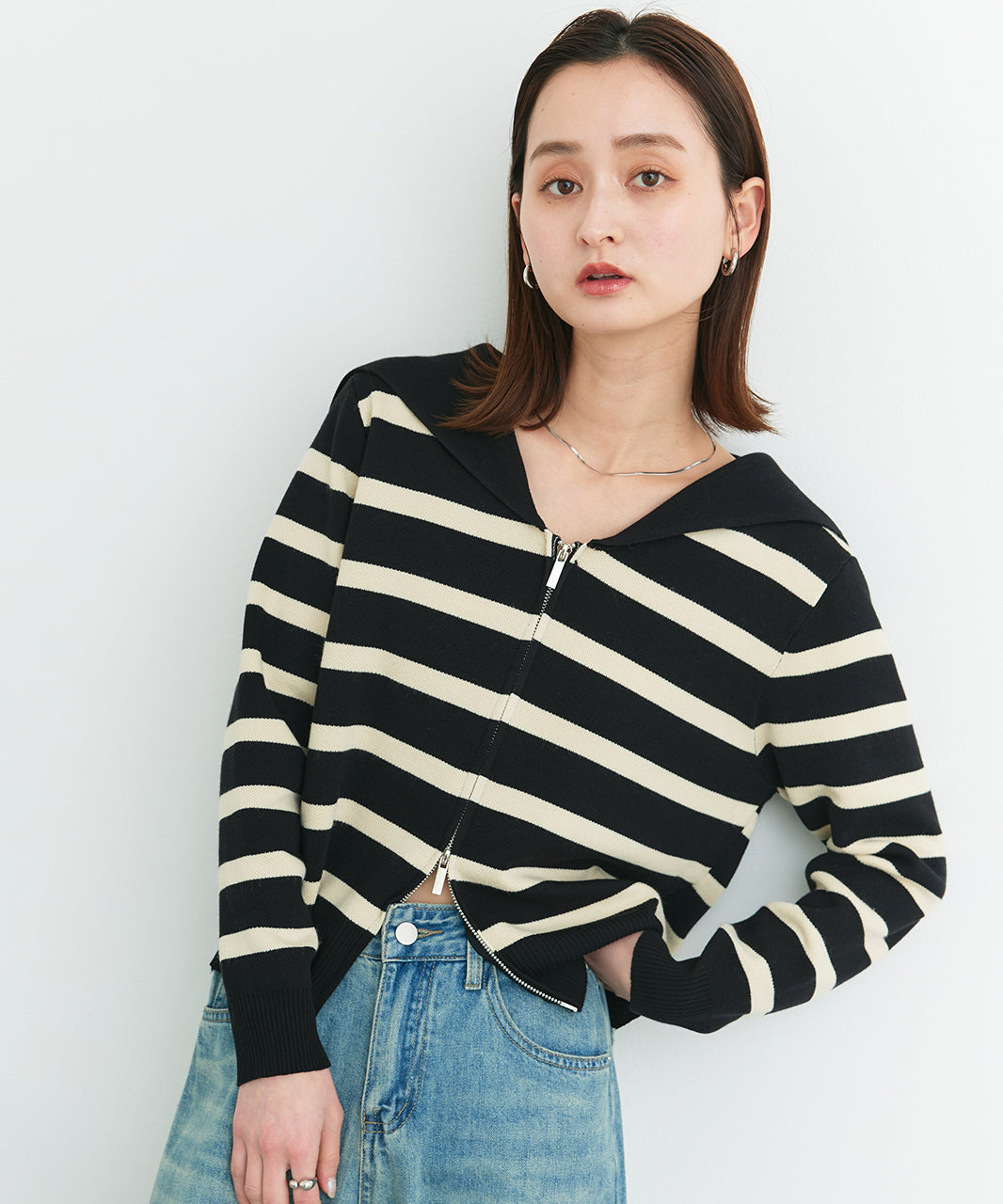 アドティエ ad thie 【2025SS新作】セーラーカラーダブルジップニットカーディガン （OTH3） OTH3