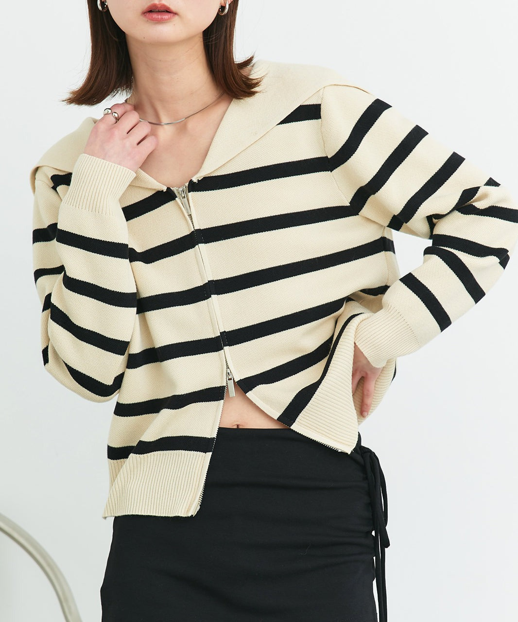 アドティエ ad thie 【2025SS新作】セーラーカラーダブルジップニットカーディガン （OTH2） OTH2