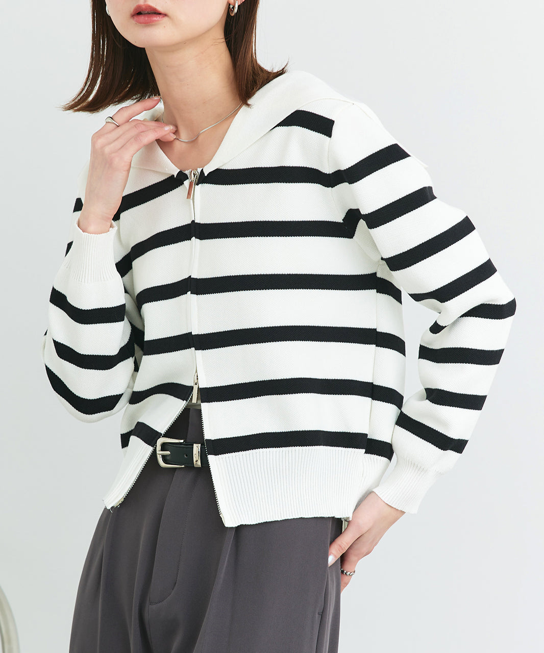 アドティエ ad thie 【2025SS新作】セーラーカラーダブルジップニットカーディガン （OTH1） OTH1