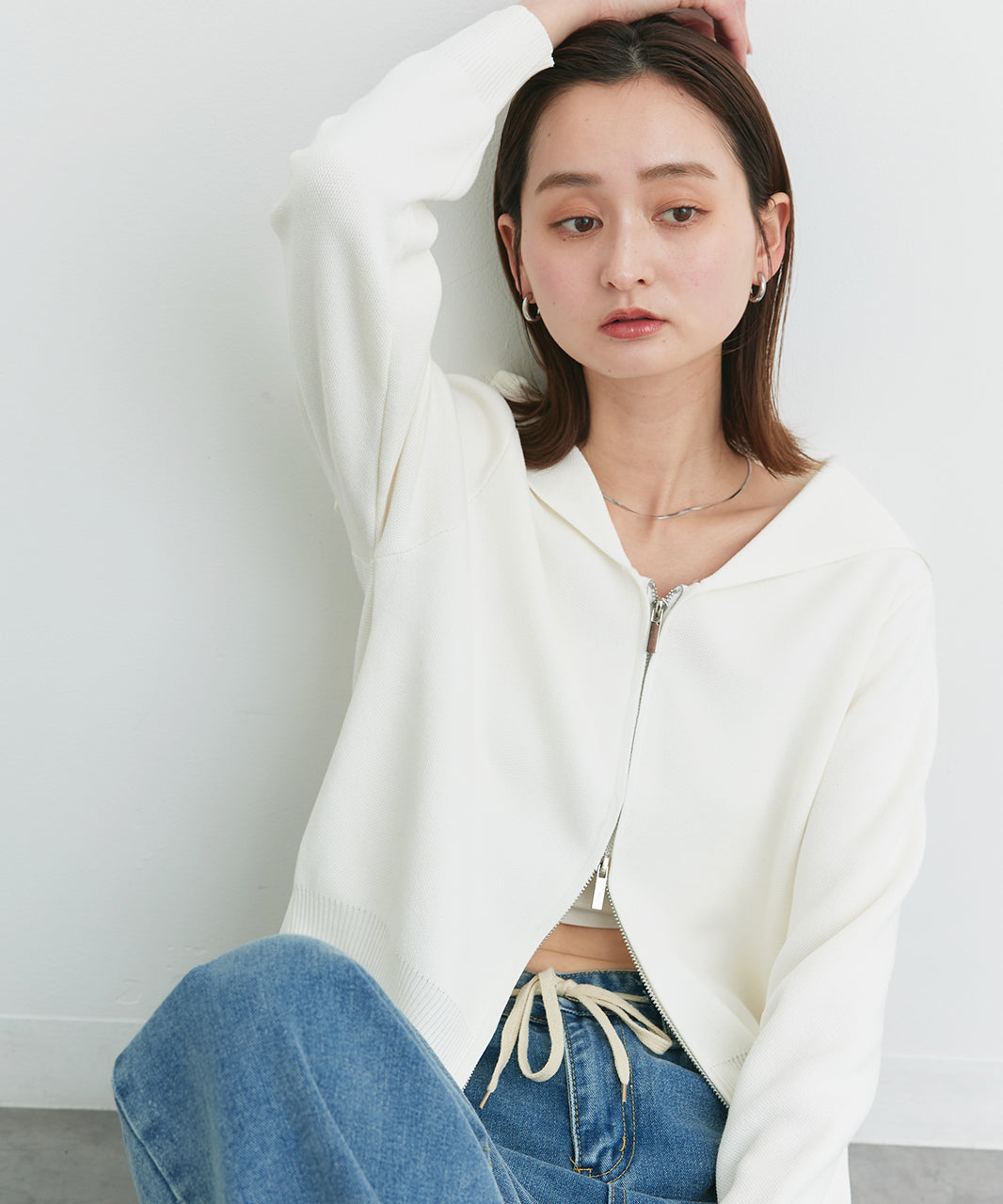 アドティエ ad thie 【2025SS新作】セーラーカラーダブルジップニットカーディガン （オフホワイト） オフホワイト