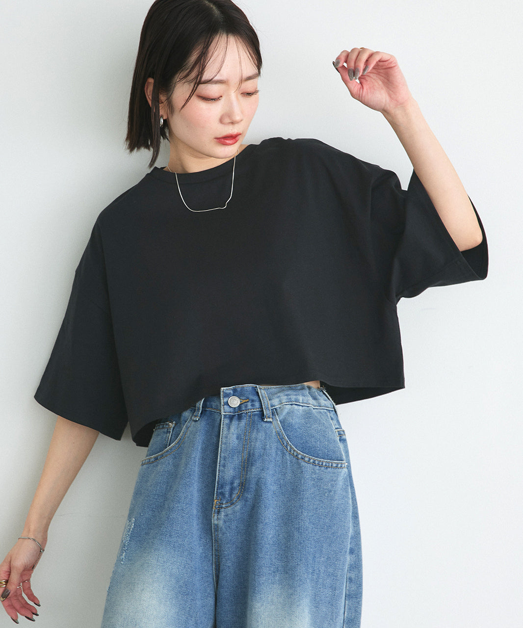 アドティエ ad thie 【2025SS新作】ベーシックショート丈Tシャツ （ブラック） ブラック