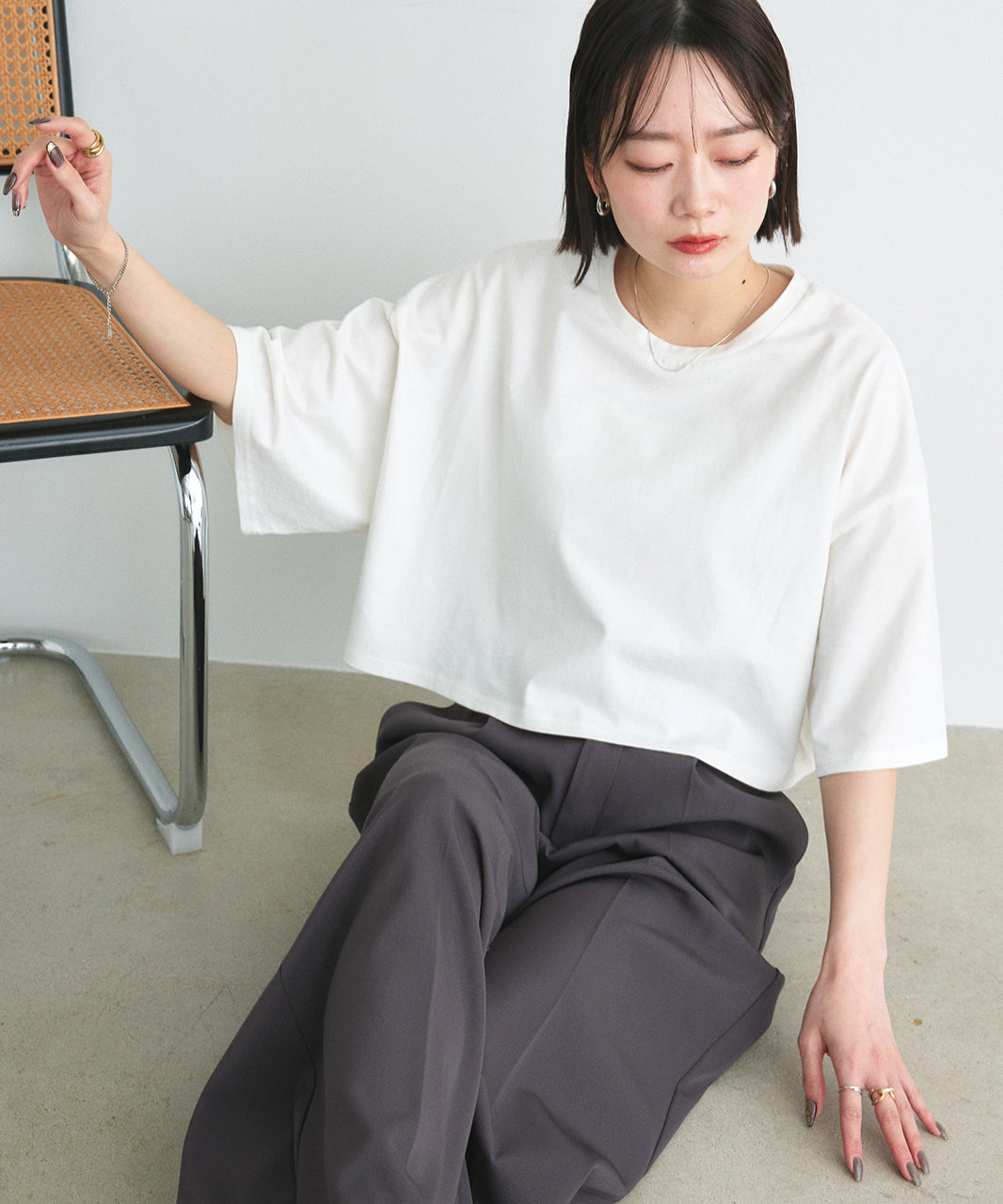 アドティエ ad thie 【2025SS新作】ベーシックショート丈Tシャツ （ブラック） ブラック