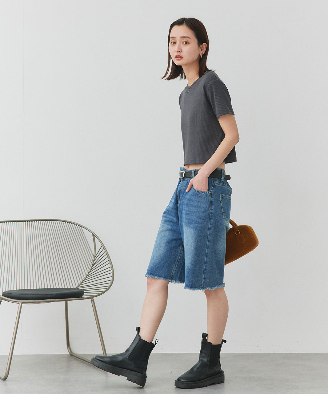 アドティエ ad thie 【2025SS新作】ヴィンテージライクハーフデニムパンツ （ブルー） ブルー