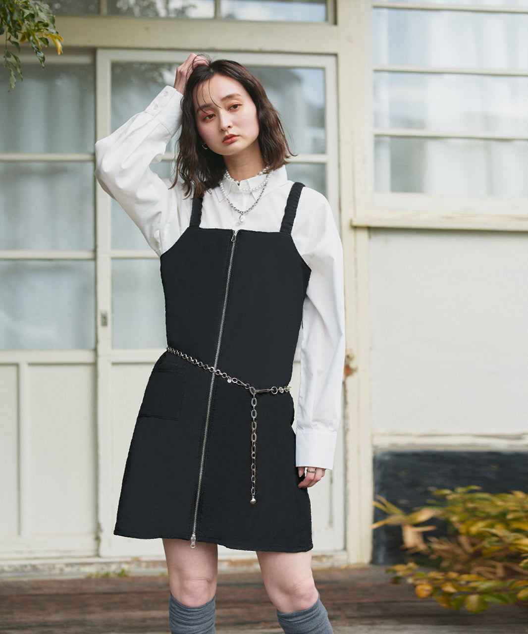 アドティエ ad thie 【2025SS新作】ナイロンダブルジップミニワンピース （ブラック） ブラック