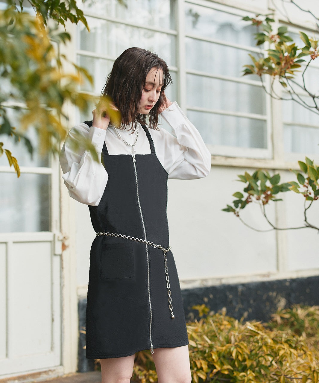 アドティエ ad thie 【2025SS新作】ナイロンダブルジップミニワンピース （ブラック） ブラック