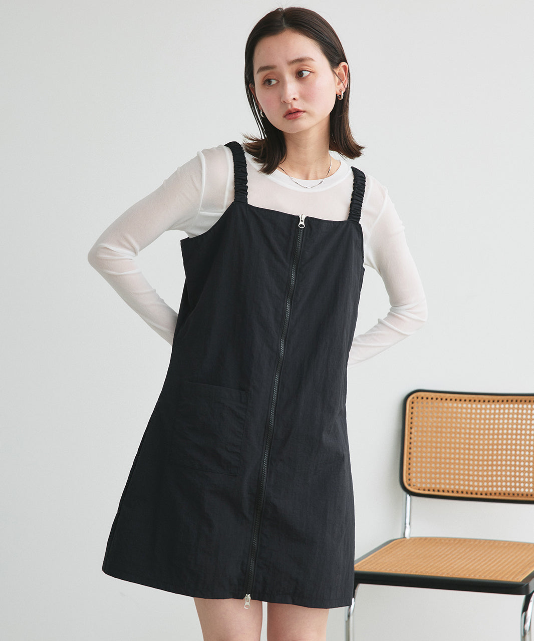 アドティエ ad thie 【2025SS新作】ナイロンダブルジップミニワンピース （ブラック） ブラック