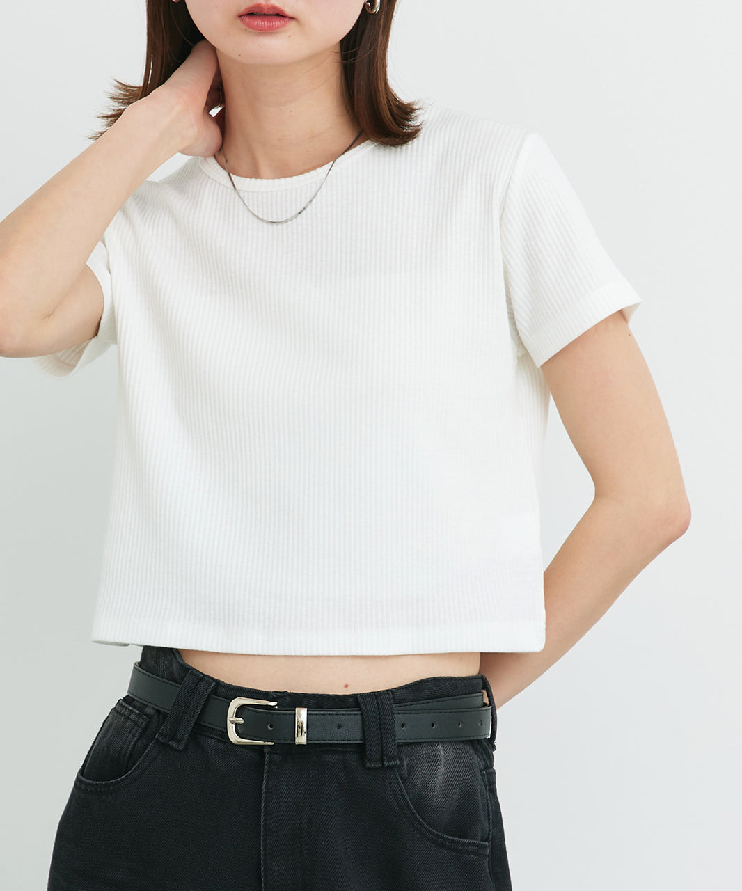 アドティエ ad thie 【2025SS新作】リブクルーネックコンパクトTシャツ （オフホワイト） オフホワイト