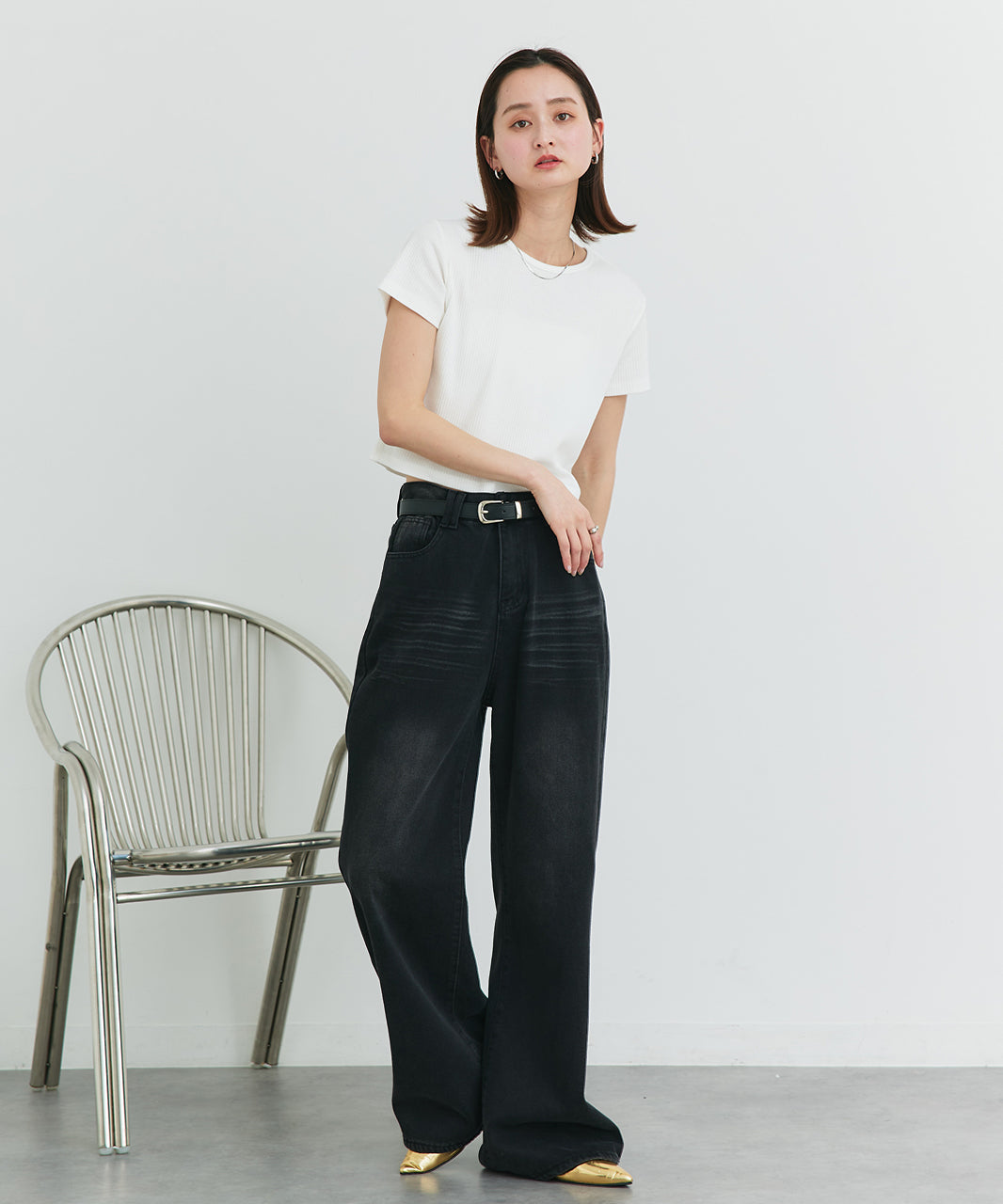 アドティエ ad thie 【2025SS新作】リブクルーネックコンパクトTシャツ （オフホワイト） オフホワイト