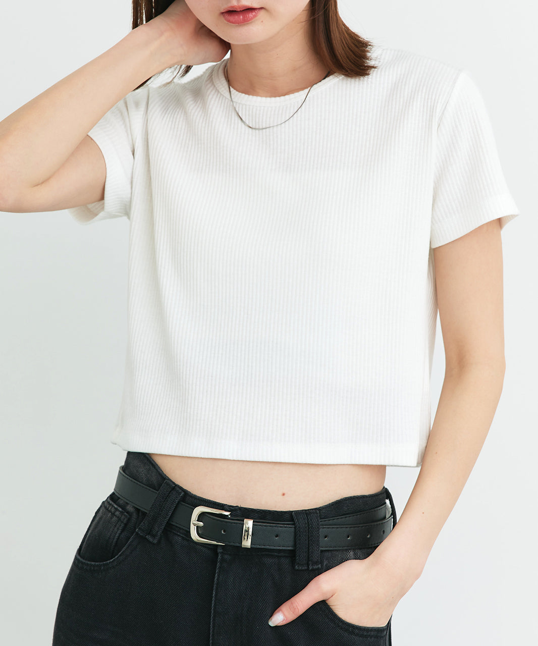 アドティエ ad thie 【2025SS新作】リブクルーネックコンパクトTシャツ （オフホワイト） オフホワイト