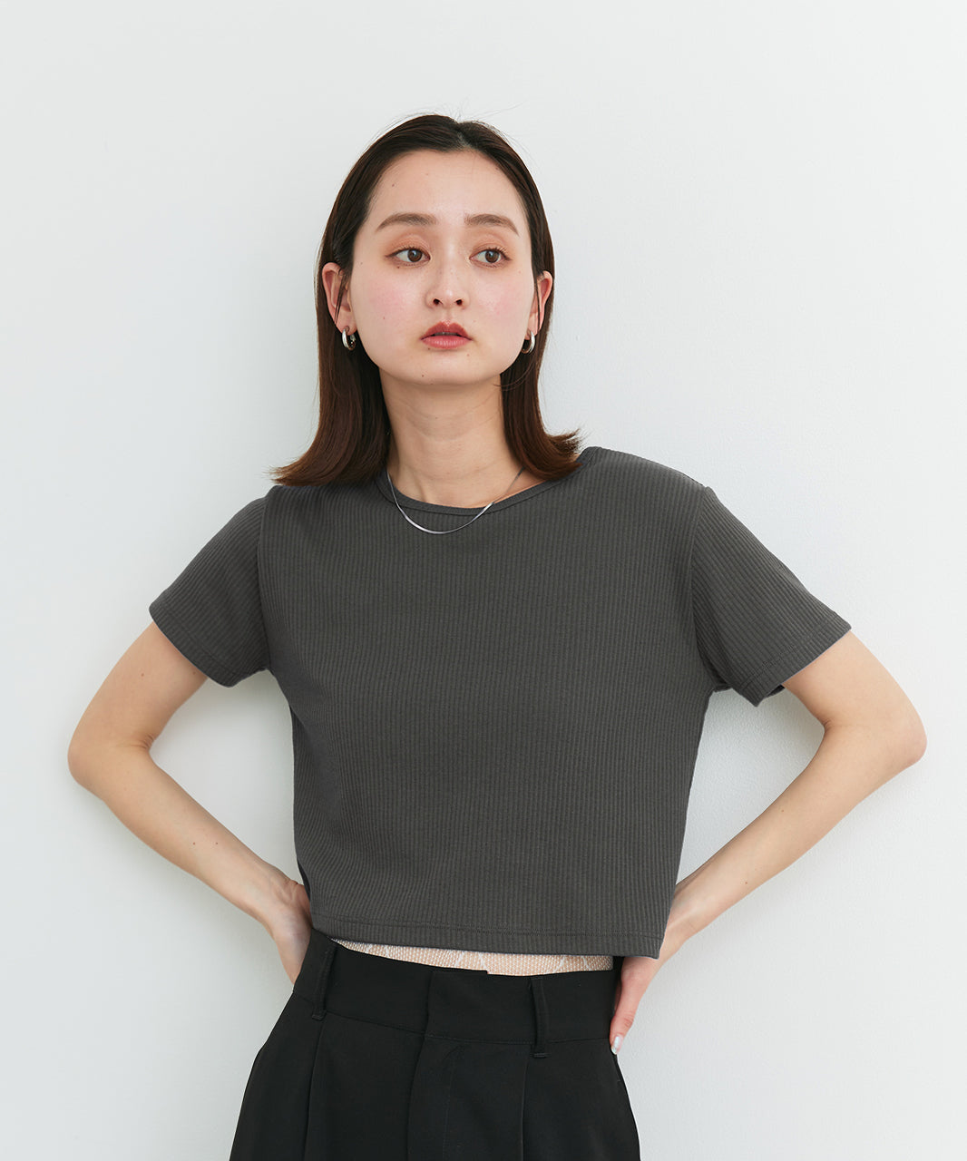 アドティエ ad thie 【2025SS新作】リブクルーネックコンパクトTシャツ （オフホワイト） オフホワイト