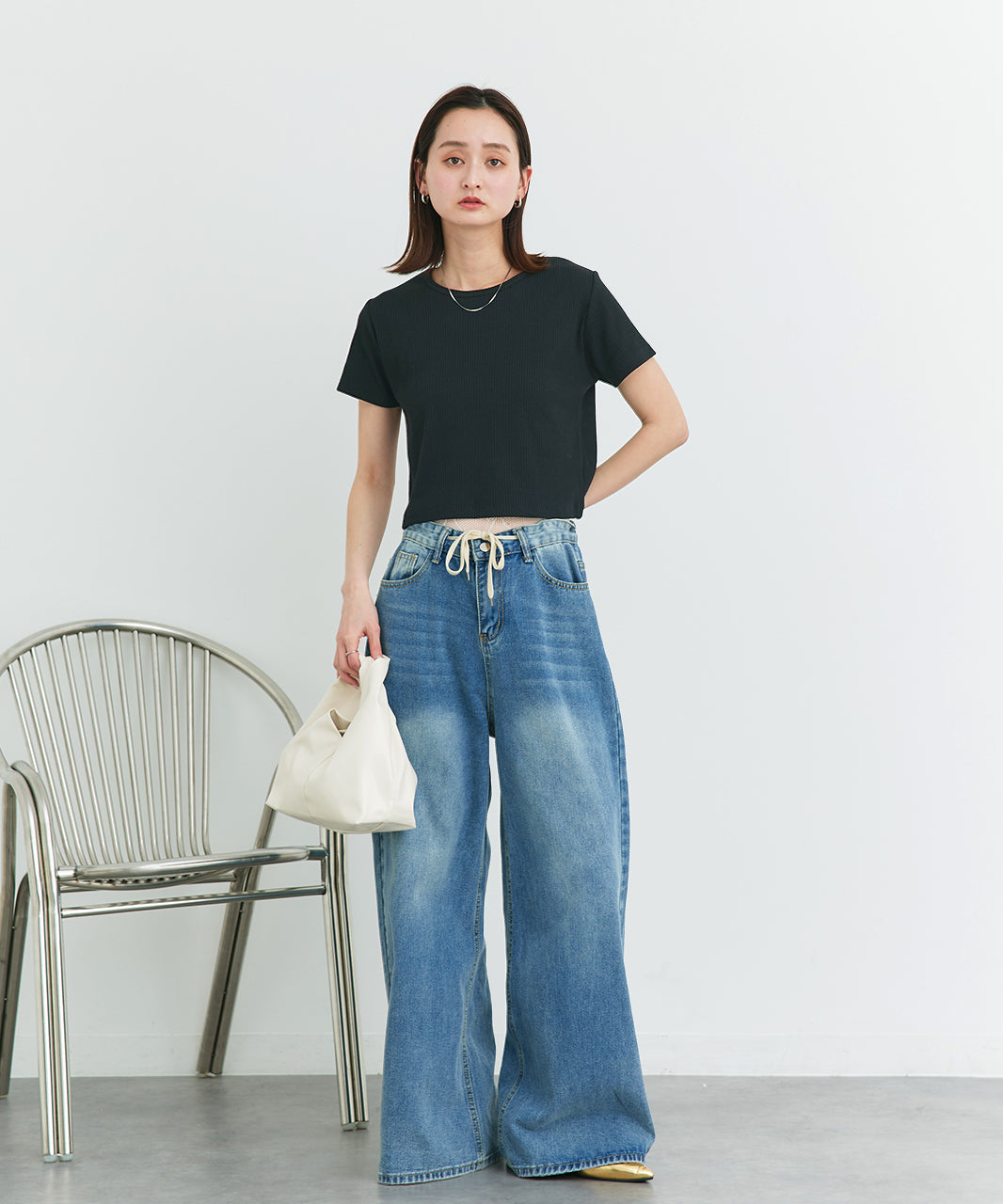 アドティエ ad thie 【2025SS新作】リブクルーネックコンパクトTシャツ （オフホワイト） オフホワイト