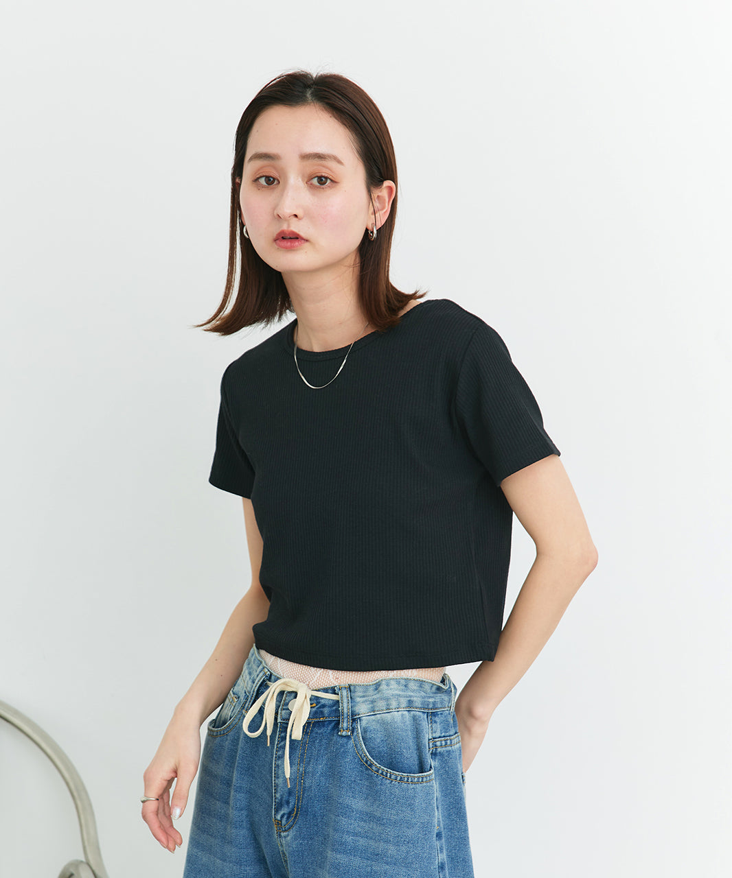 アドティエ ad thie 【2025SS新作】リブクルーネックコンパクトTシャツ （オフホワイト） オフホワイト