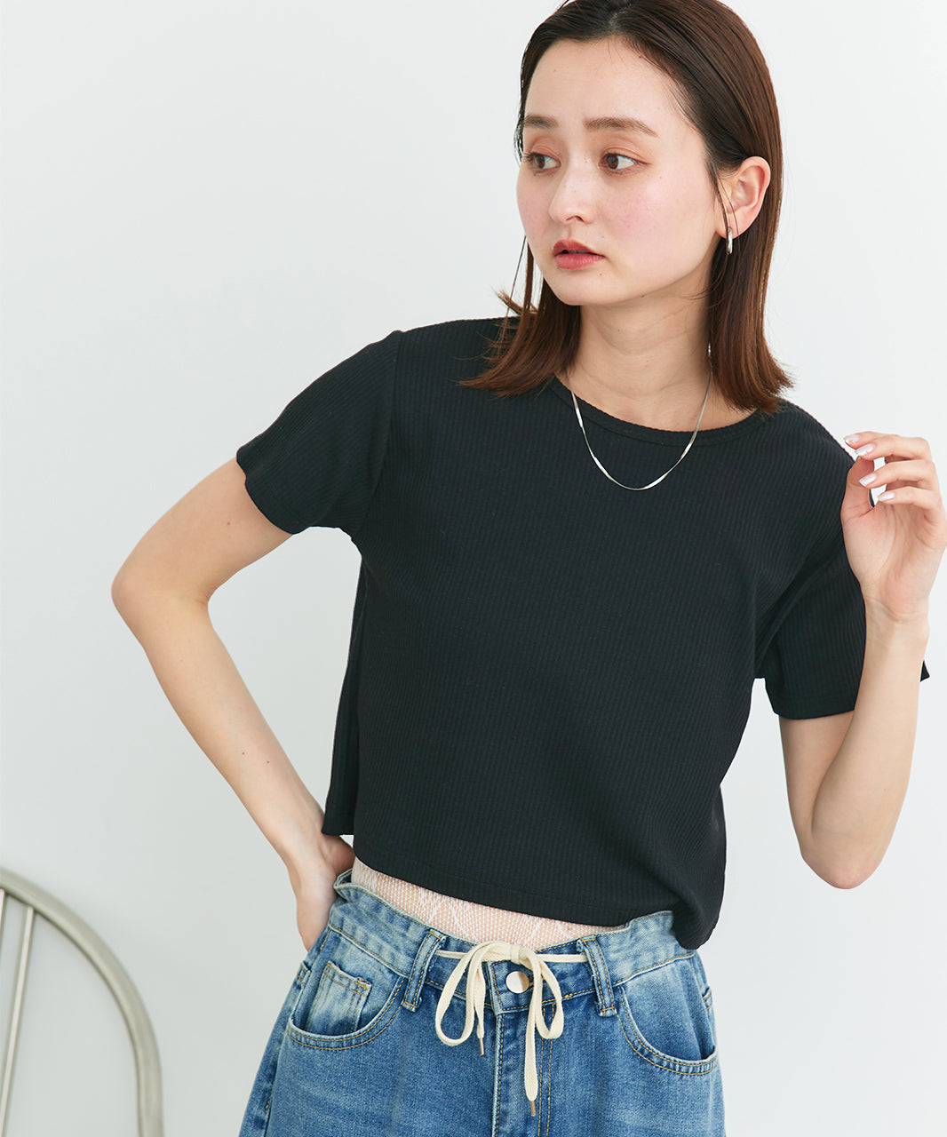アドティエ ad thie 【2025SS新作】リブクルーネックコンパクトTシャツ （オフホワイト） オフホワイト