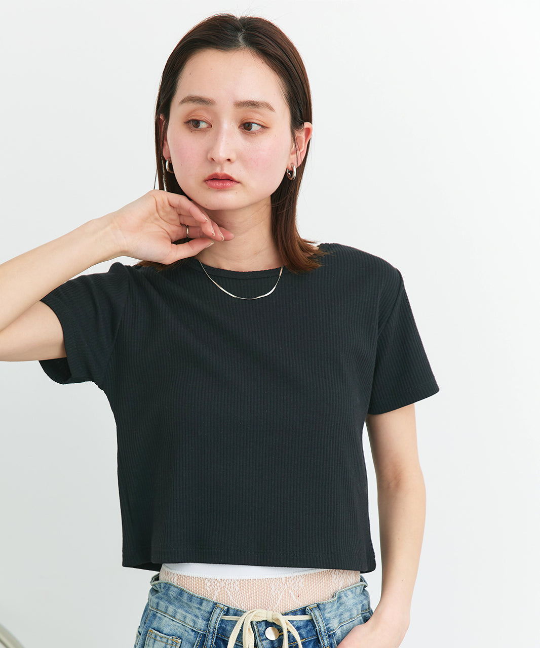 アドティエ ad thie 【2025SS新作】リブクルーネックコンパクトTシャツ （オフホワイト） オフホワイト