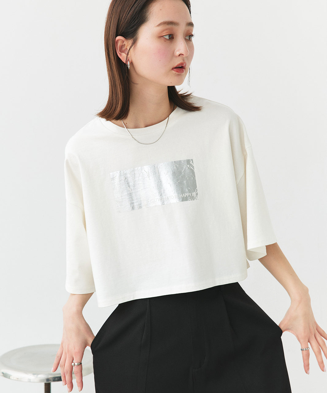 アドティエ ad thie 【2025SS新作】ヴィンテージライク箔プリントTシャツ （ブラック） ブラック