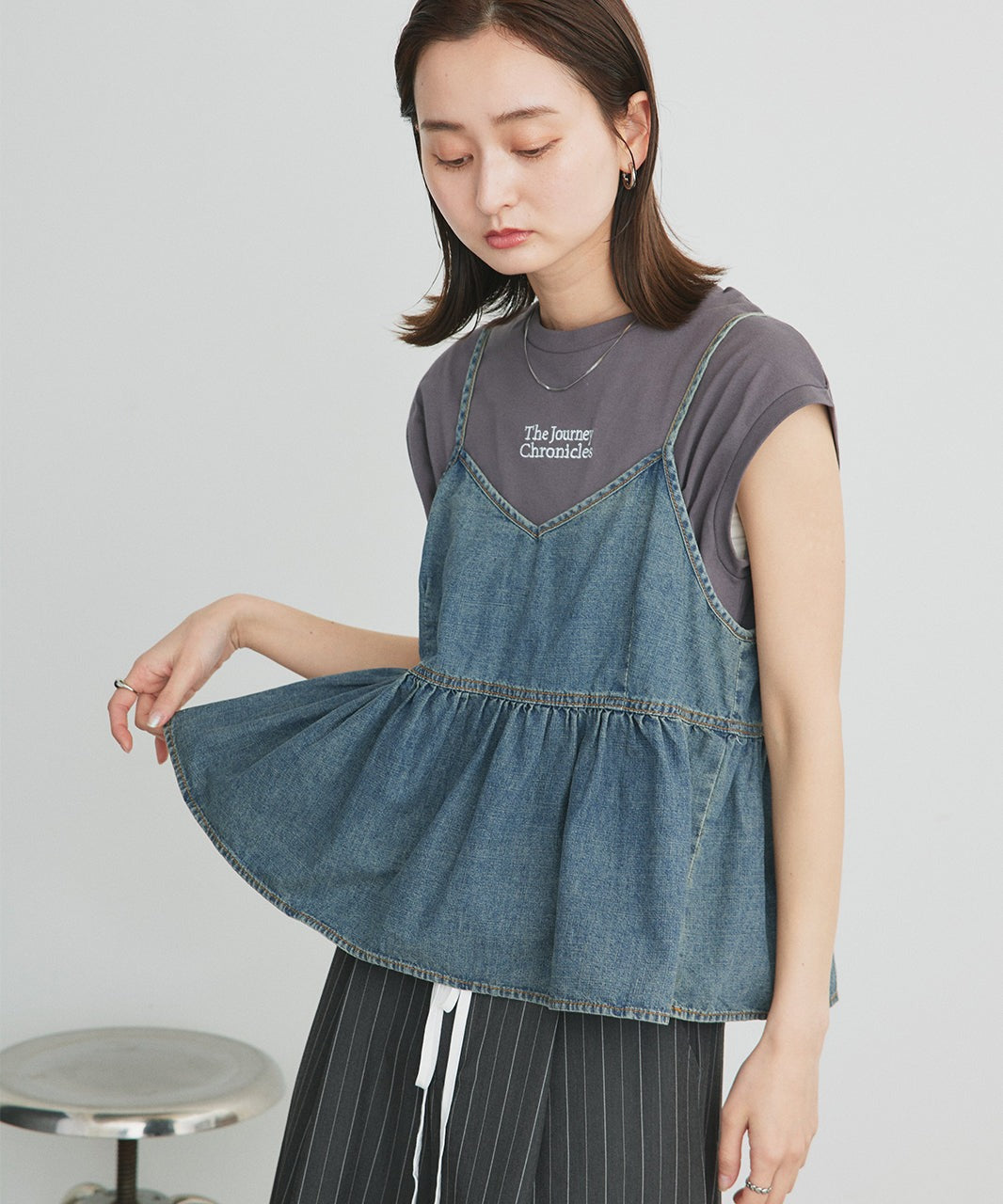 アドティエ ad thie 【2025SS新作】ロゴ刺繍フレンチスリーブTシャツ （オフホワイト） オフホワイト