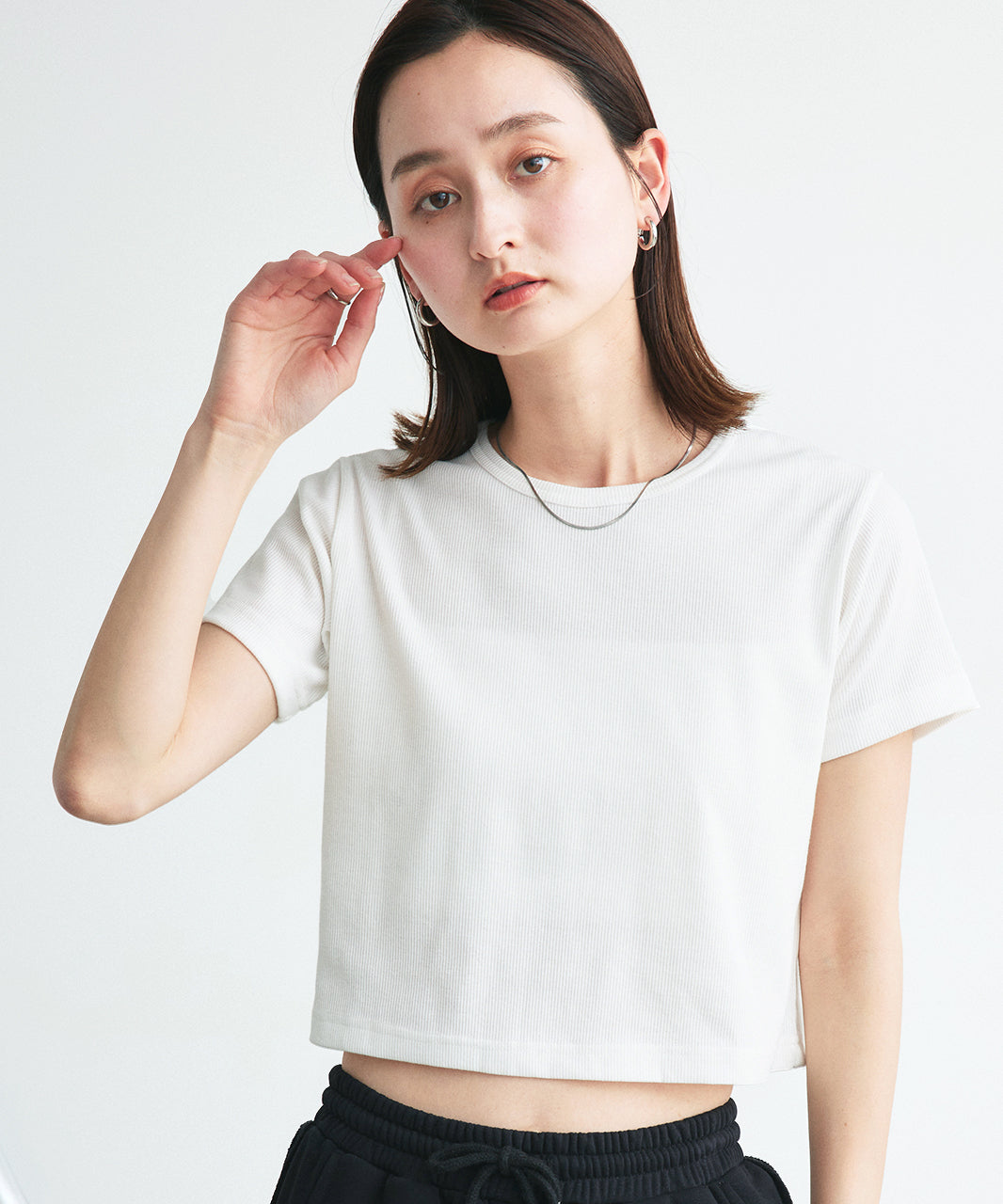 アドティエ ad thie 【2025SS新作】ショート丈シアーシャツ 半袖リブTシャツセット （ライトブルー） ライトブルー