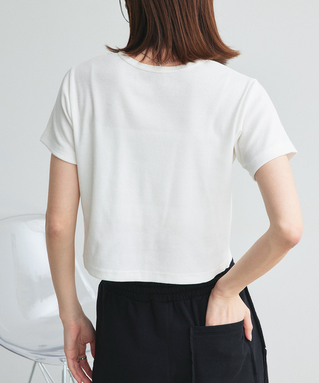 アドティエ ad thie 【2025SS新作】ショート丈シアーシャツ 半袖リブTシャツセット （ライトブルー） ライトブルー