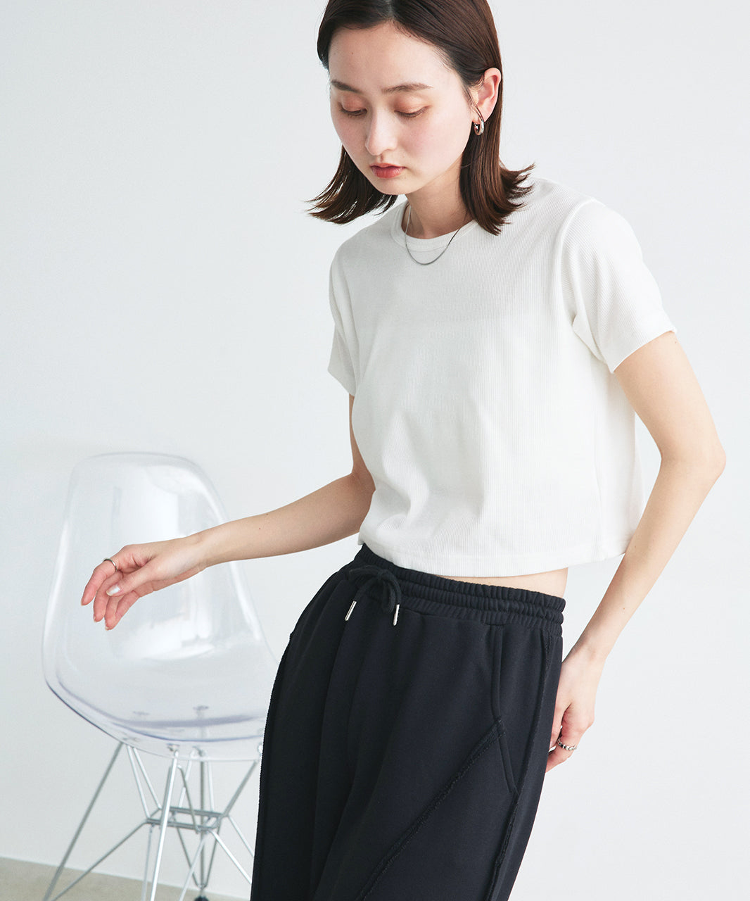 アドティエ ad thie 【2025SS新作】ショート丈シアーシャツ 半袖リブTシャツセット （ライトブルー） ライトブルー