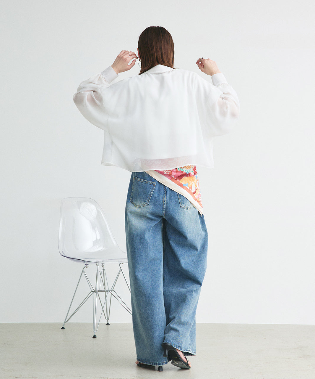 アドティエ ad thie 【2025SS新作】ショート丈シアーシャツ 半袖リブTシャツセット （ライトブルー） ライトブルー