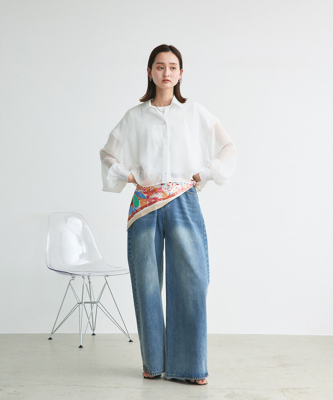 アドティエ ad thie 【2025SS新作】ショート丈シアーシャツ 半袖リブTシャツセット （ライトブルー） ライトブルー
