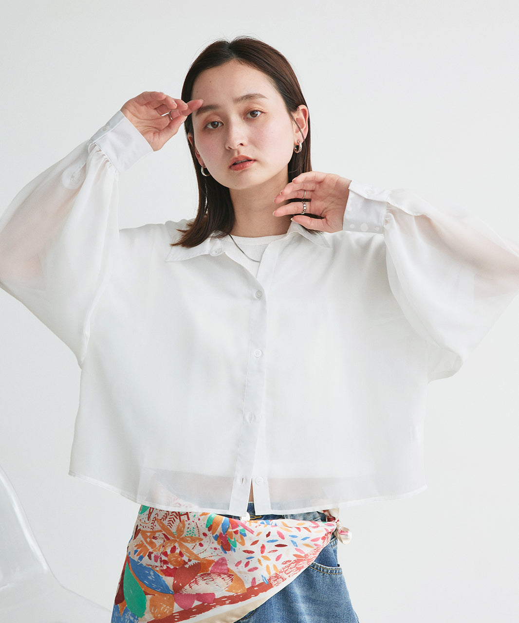 アドティエ ad thie 【2025SS新作】ショート丈シアーシャツ 半袖リブTシャツセット （ライトブルー） ライトブルー