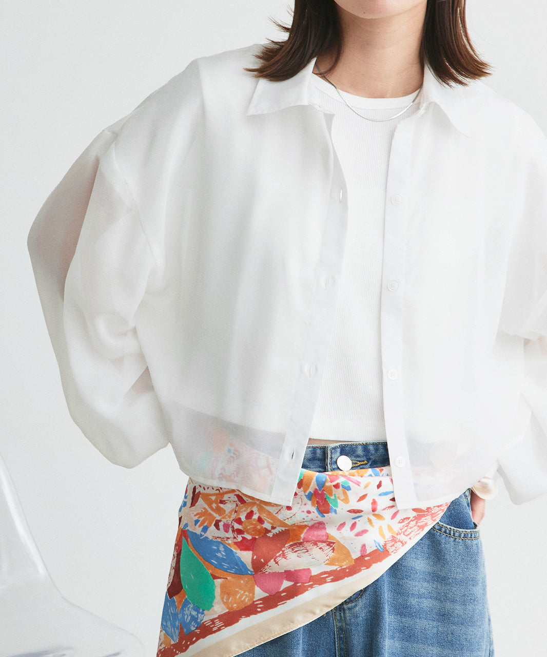 アドティエ ad thie 【2025SS新作】ショート丈シアーシャツ 半袖リブTシャツセット （ライトブルー） ライトブルー
